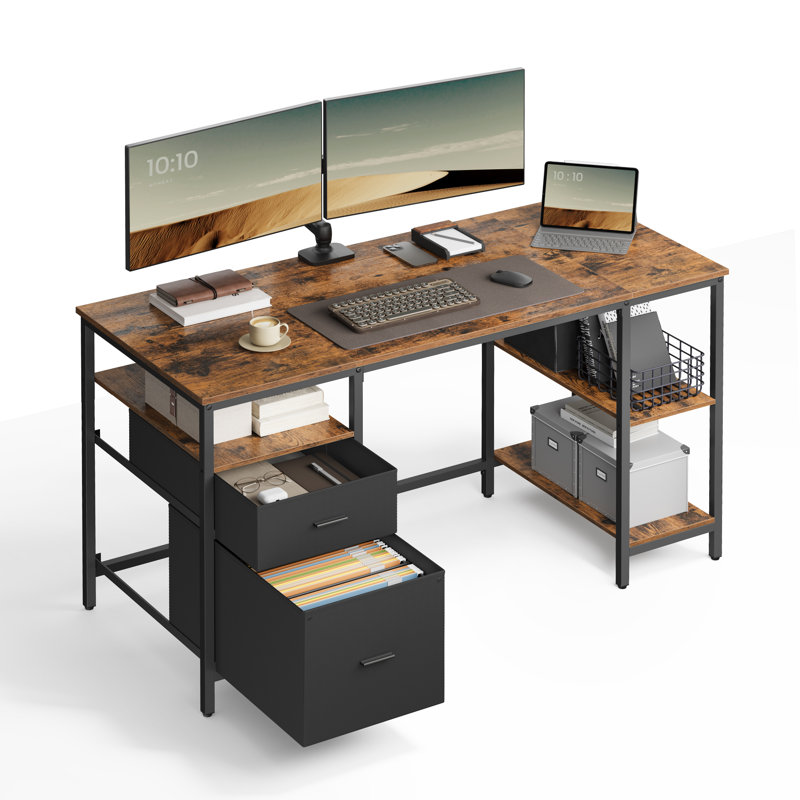 Steel Particle Board / Chipboard Computer Desk, Rustic Brown/Black