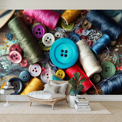 Peel and Stick Wallpaper 144" x 100" Modern Self Adhesive Wall Mural for Bedroom sewing tool for needlework colored threads centimeter buttons