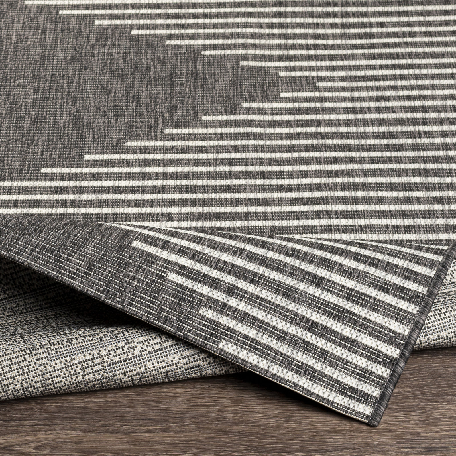Abdulazeez Irielle Geometric Black Indoor/Outdoor Area Rug, Square 7'10"