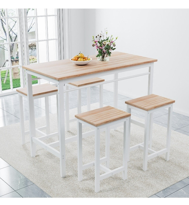 Ensemble de table bistro 5 pièces - hauteur comptoir, table + 4 tabourets de bar, compact pour coin cuisine / petit-déjeuner / petit espace