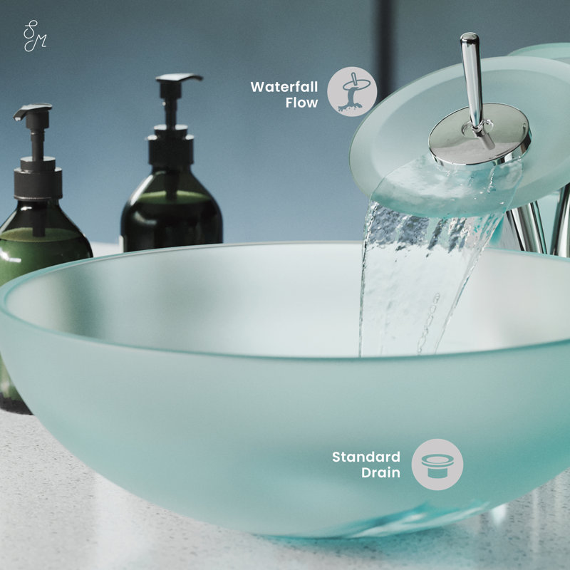 Cascade 16.5 Glass Vessel Sink with Faucet, Frost