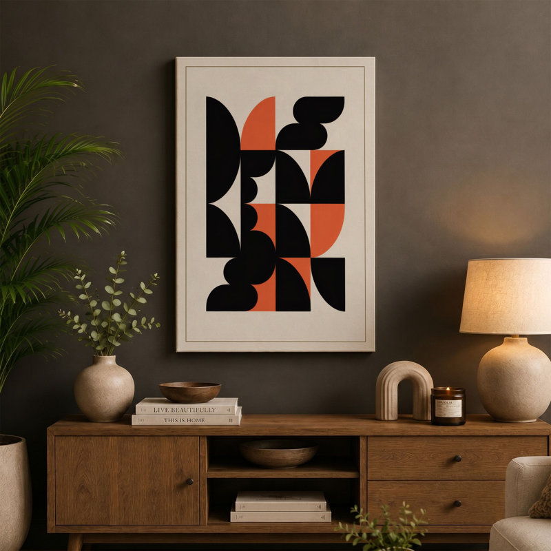 Curved Geometry Geometric 1 Piece Wrapped Canvas Wall Art, 30x20 - 76.2 x 50.8 cm, Sage Border