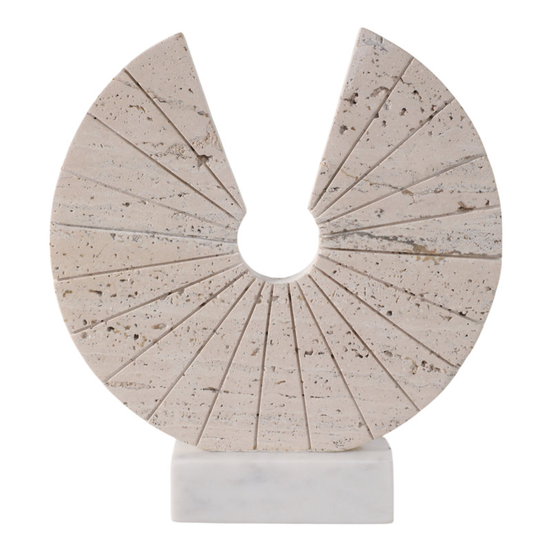 Sagebrook Home 11X10" Travertine Open Circle On Marble Base, Tan