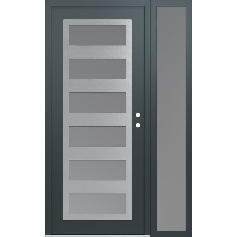 C9 à gauche 52 po X 80 po Panneau d'entrée en acier argenté anthracite et verre givré anthracite avec porte d'entrée pré-montée en verre givré Sidelite
