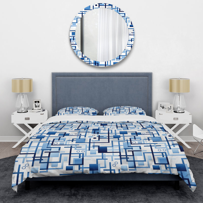 Ensemble de housse de couette géométrique Eivie Blue Geometric Matrix Fantasy - microfibre de polyester