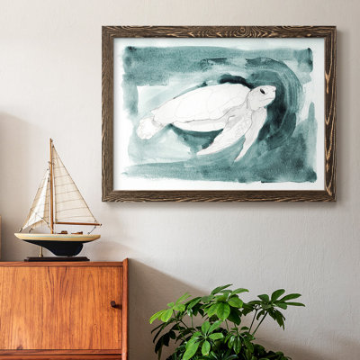 Reproduction de tortue de mer "I" encadrée sur toile par J Paul