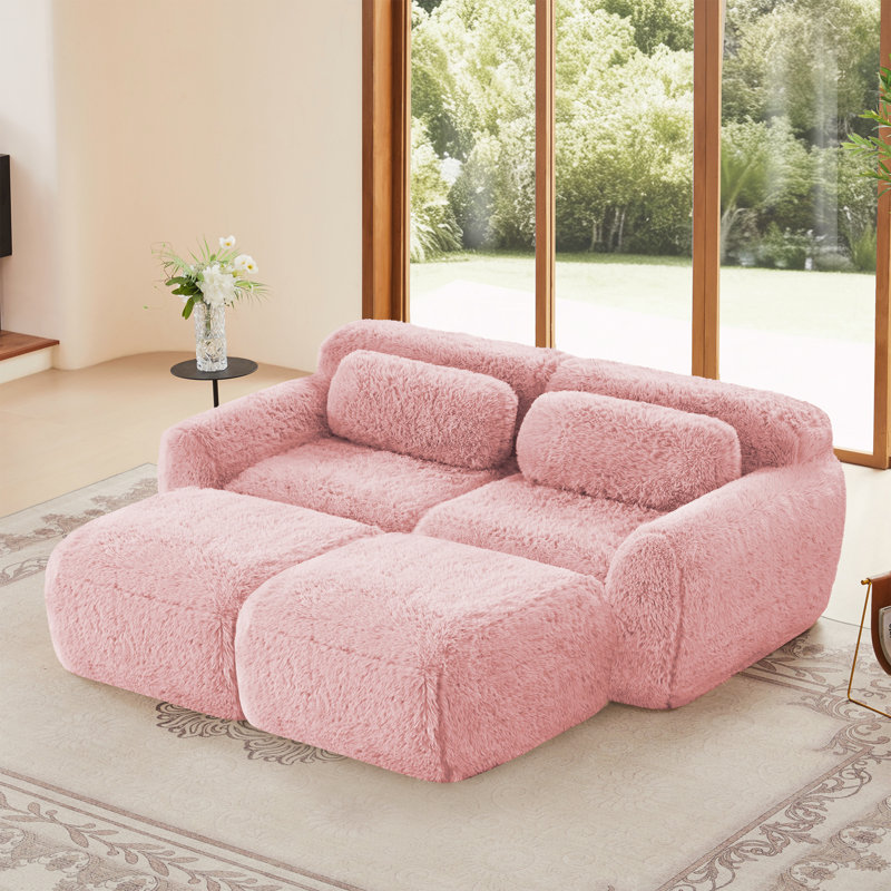 Canapé à assise profonde, aucun assemblage requis, Pink, 28.7" H x 80.4" W x 70.4" D