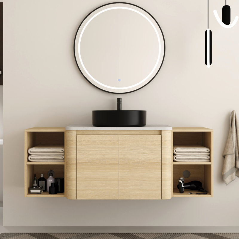 Ensemble de meuble-lavabo simple 54 po avec plateau en pierre reconstituée Eaton, 54", Noir