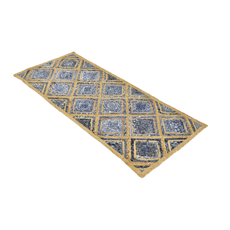 Tapis bleu tressé à la main Gleason, Tapis de couloir 2 pi 7 po x 6 pi 1 po