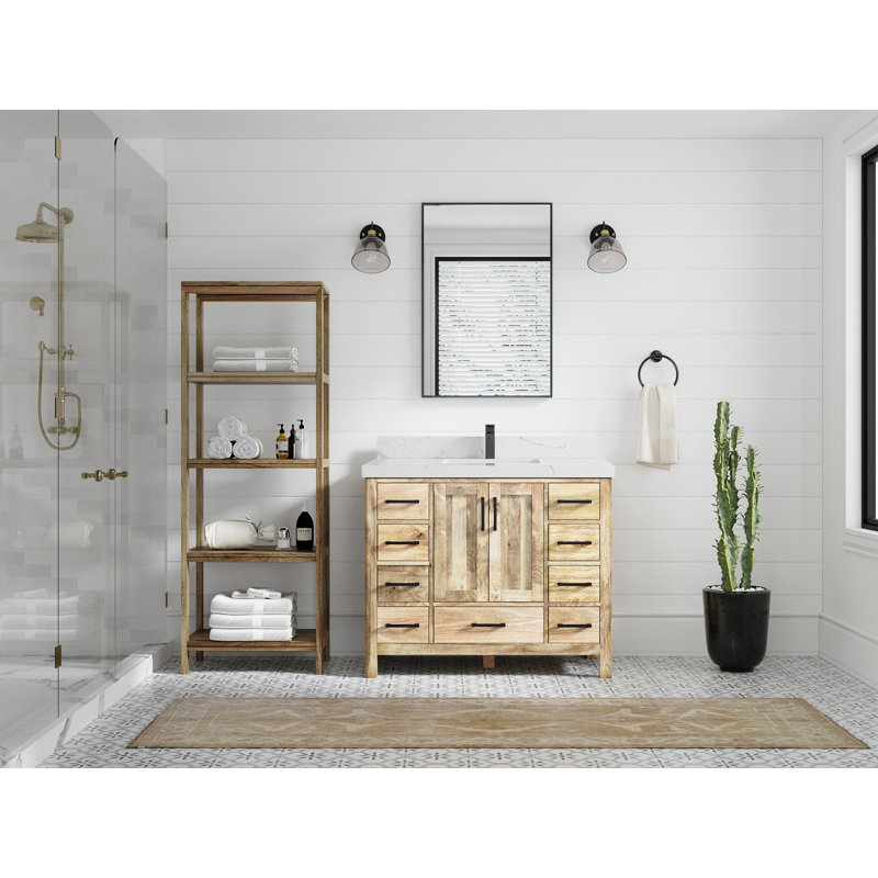 Ensemble de meuble-lavabo simple 42 po Malibu, Blanc délavé, Calacatta Laza