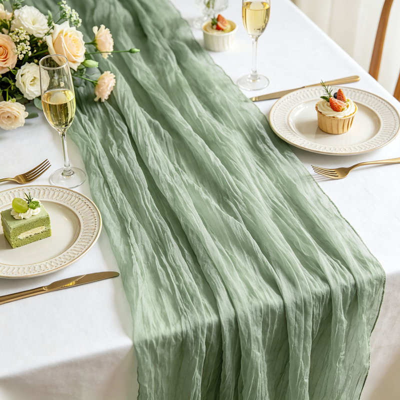 Chemin de table Boho, Vert sauge