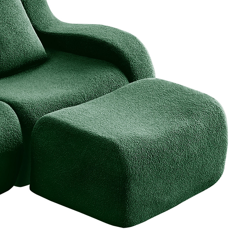 Canapé modulaire rembourré 3 places avec 2 repose-pieds Modern, H 35,43 po x l 115,33 po x P 65,73 po, Ours en peluche vert