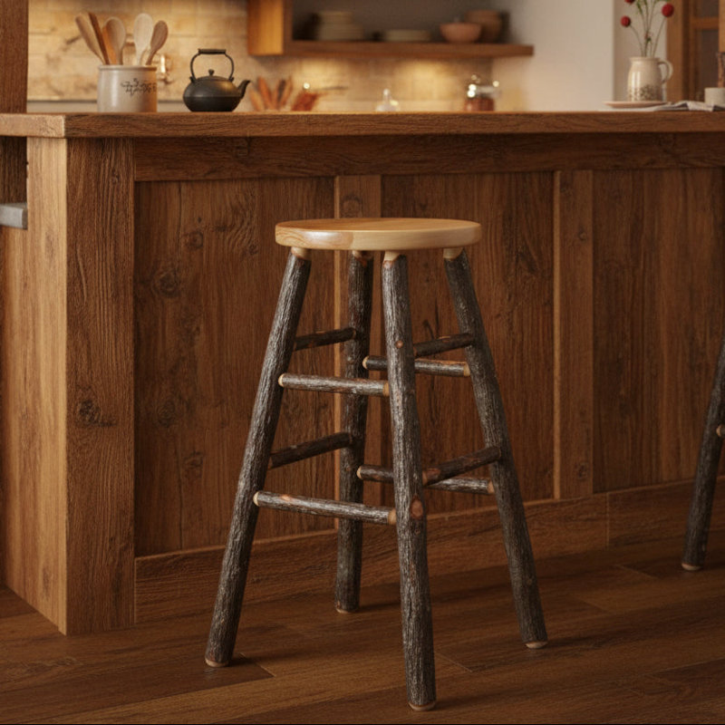  Hickory Bar Stool, Walnut Finish, Walnut Finish