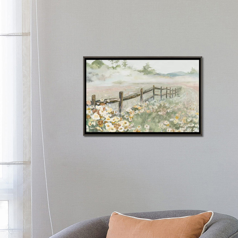 « Clôture avec fleurs » par Patricia Pinto, reproduction d’art, H 26 po x l 18 po x 1,5 po, Pas de tapis