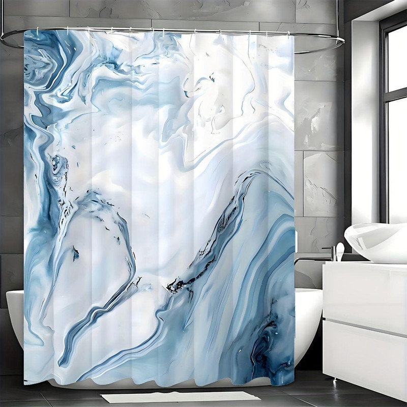 Rideau de douche abstrait avec crochets inclus, Bleu, H 72 po x l 72 po