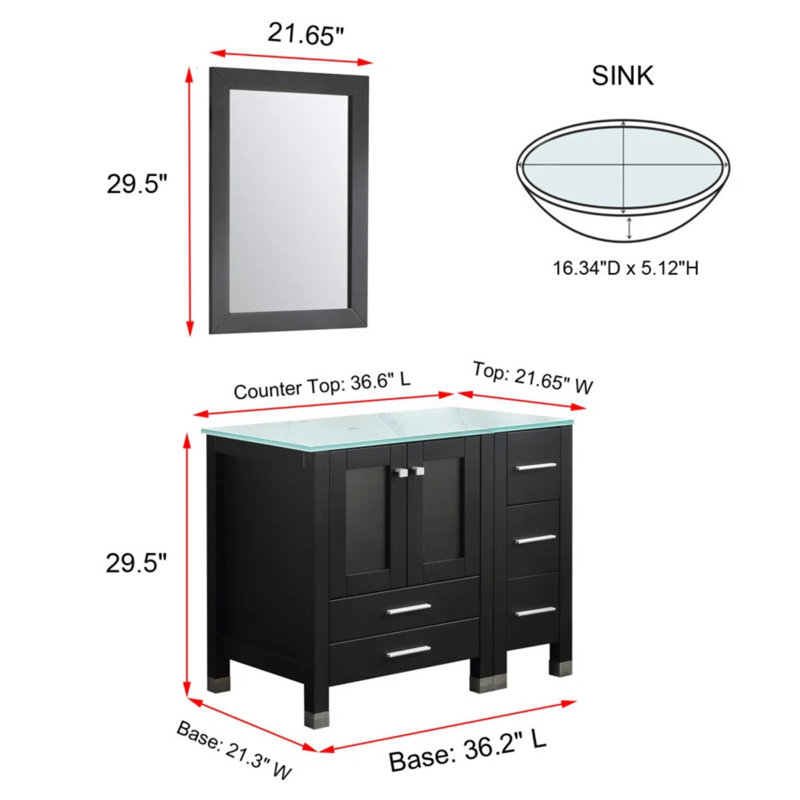 Lasceau 37" Single Bathroom Vanity Set with Mirror, Satin Turquoise