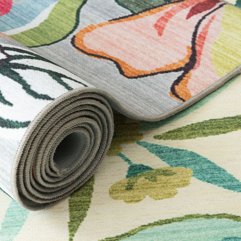 Floral Colorful Design Outdoor Rug Pink/Gray