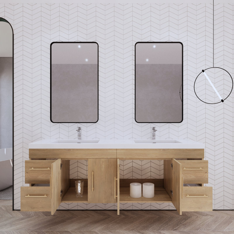 Ensemble de meuble-lavabo double mural 70,5 "Bensley, Chêne