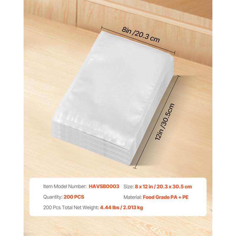 Le scellant sous vide met en sac 200 sacs de rangement de 8 x 12 pouces de qualité alimentaire sans BPA