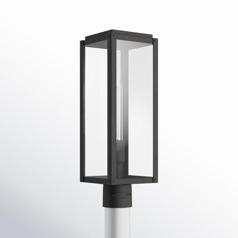 Lampadaire d'extérieur moderne de 18,5 po avec grands panneaux en verre transparent Caliana, Noir