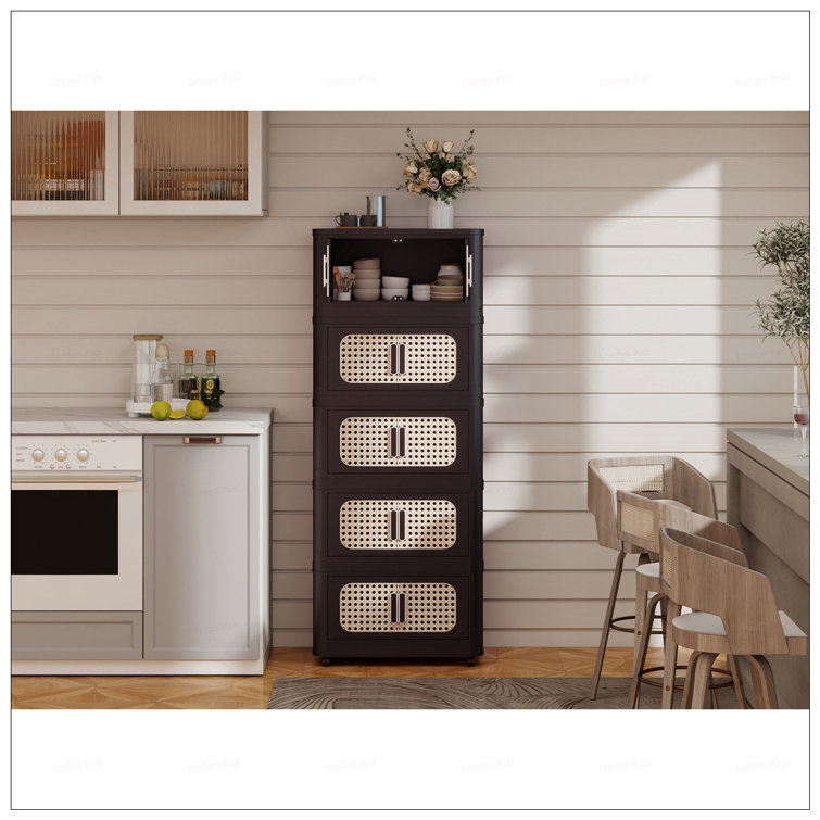 Folding Storage Cabinet ,Collapsible Storage Bins with Magnetic Door, Plastic Storage Cabinet with Wheels