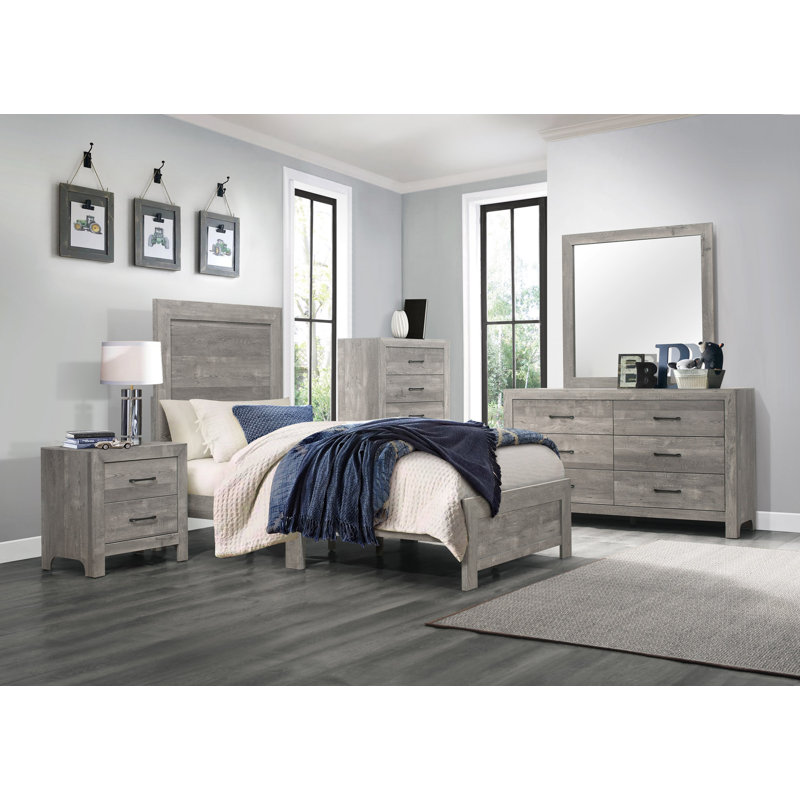 Commode 1 pièce à finition rustique avec tiroirs de rangement et meubles de chambre à coucher en métal noir, Gris