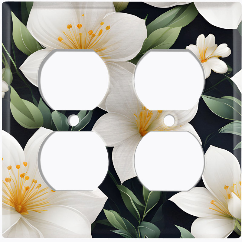 Metal Light Switch Plate Outlet Cover (Daffodil White Flower Yellow - Double Duplex)