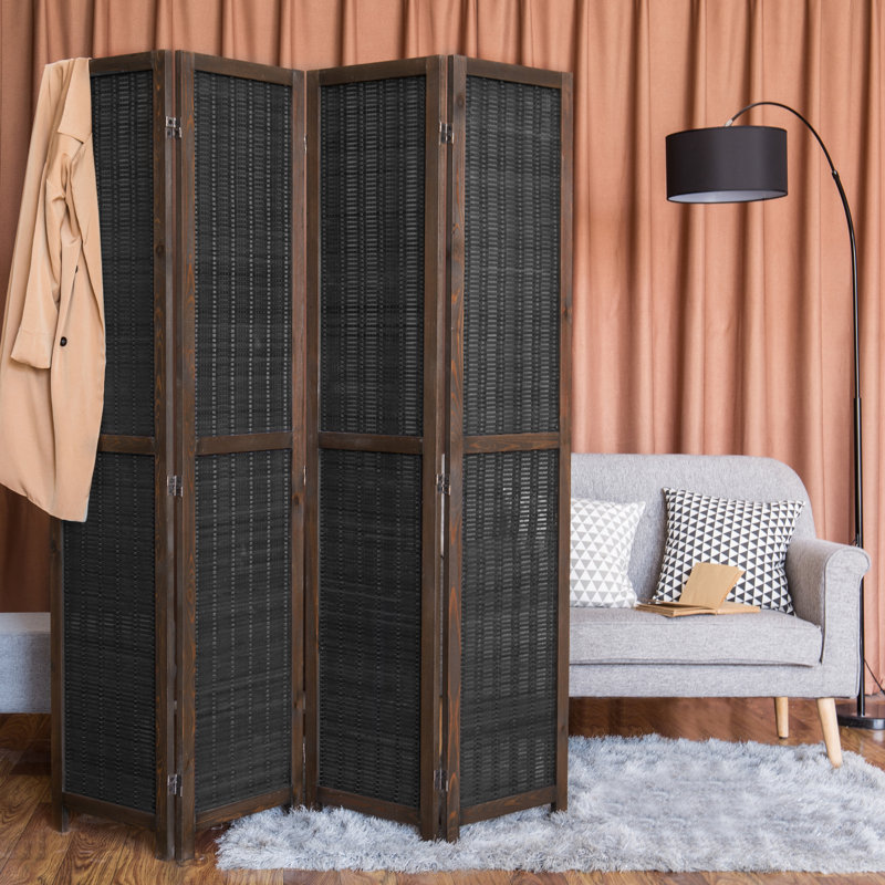 160Cm W x 175.3Cm H 4 - Panel Solid Wood Room Divider, Brown