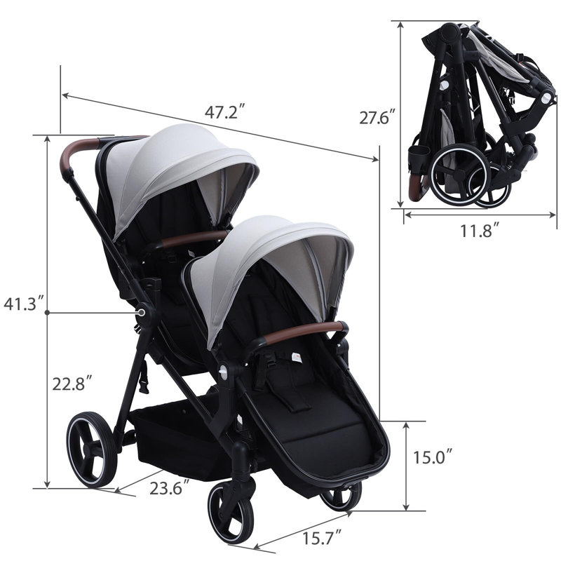 Poussette tandem double pour enfant et tout-petit, Gris clair