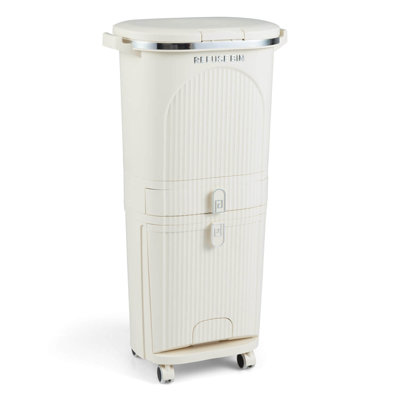 11 Gallon Kitchen Trash Can with Lid, 2 Removable Buckets, Drawer, Step Pedal
