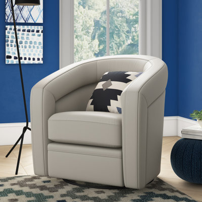 Fauteuil demi-tonneau en cuir fleur véritable de 81,28 cm de largeur Dowlin