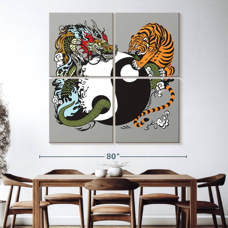 Dragon et tigre Yin Yang, H 74 po x l 74 po