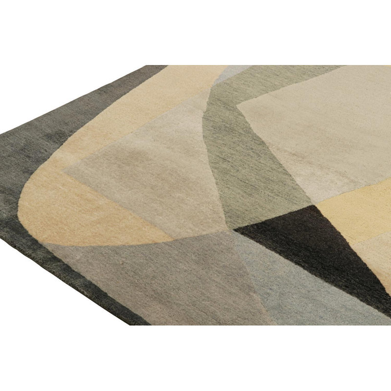 Hand Knotted Geometric Area Rug, Rectangle 10' x 14'