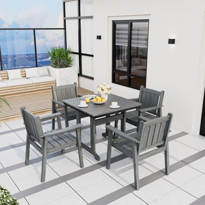 Davonia Gray 5-Piece HDPE Plastic Patio Outdoor Dining Set with Arm Chairs