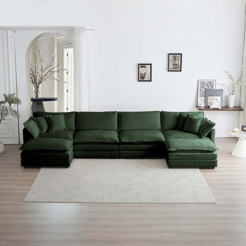 Canapé Comfort U, Chenille - Vert