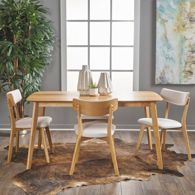Henry 4 - Person Four Leg Dining Set, Light Beige, Natural Oak