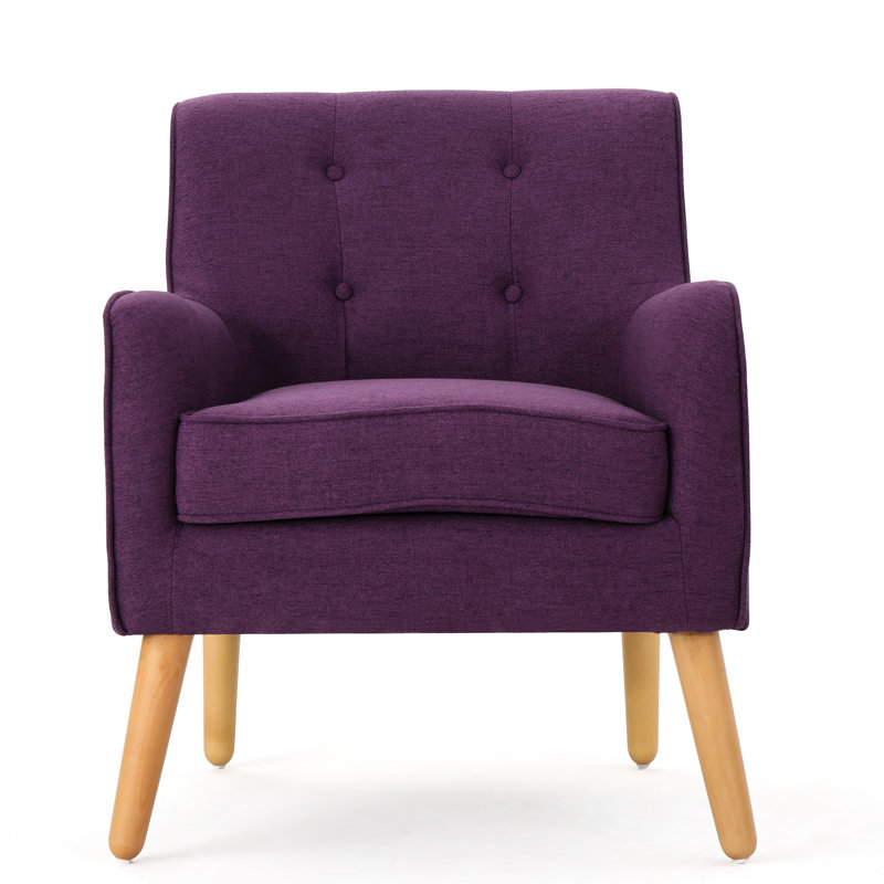 Mid-Century Style Arm Chair In Purple, Extra Comfort With Back Modern Purple Armchair Back, Padded Cushion And Birch Frame