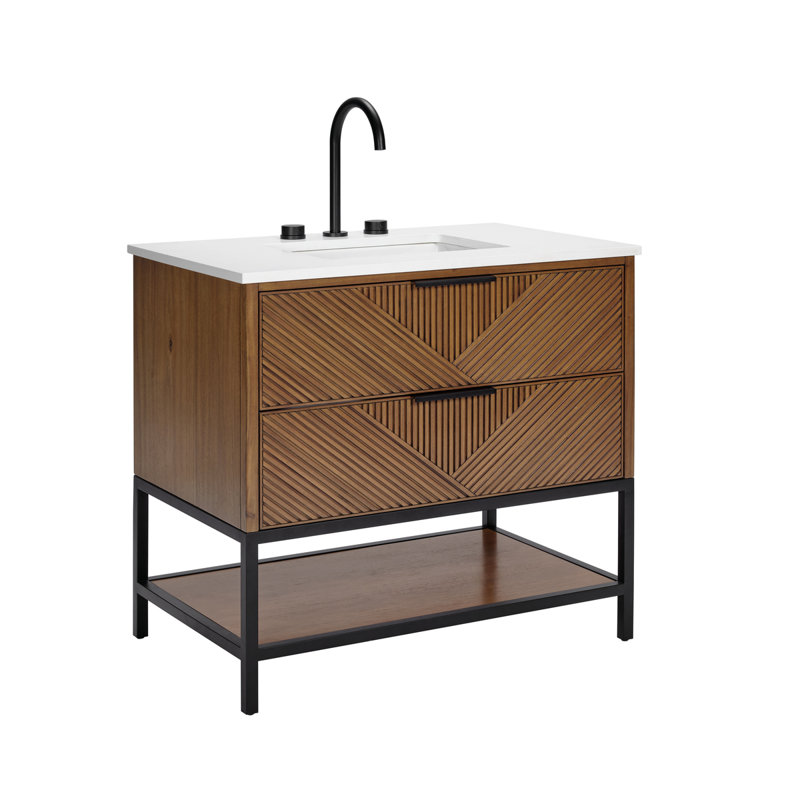 Diamond 36'' W Single Vanity, Matte Black, Walnut, White Quartz
