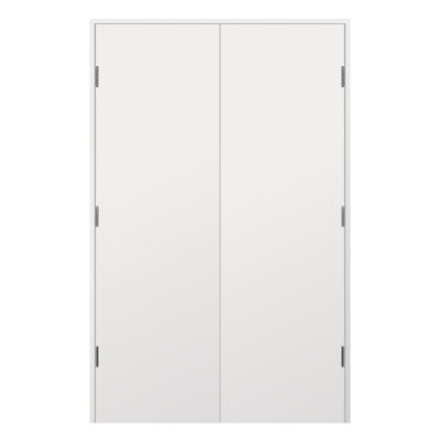 60 in. x 96 in.Bi-Parting Solid Core White Primed Composite Prehung French Door Catch Ball Flush Panel Matte Black