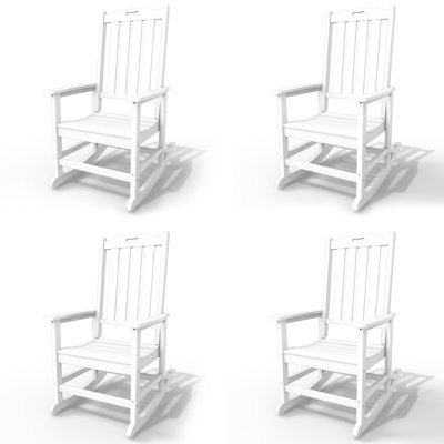 Chaises berçantes blanches en PEHD Adirondack, chaises berçantes à dossier haut toutes saisons (ensemble de 4)