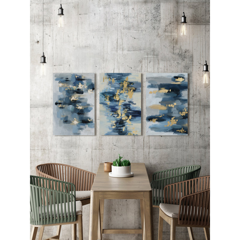 Toile tendue "or water reflection" par parvez taj,-3 pièces, H 24 po x l 16 po x P 1,5 po