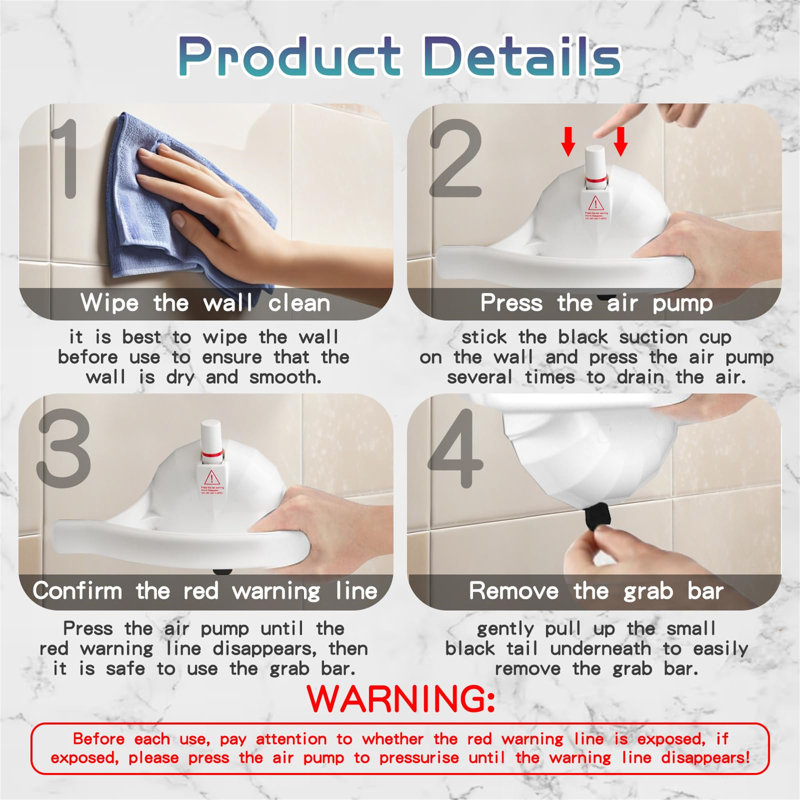 1Pcs Grab Rails For Bathroom, Suction Grab Bars For Shower No Drilling, Load 150KG/330LBS