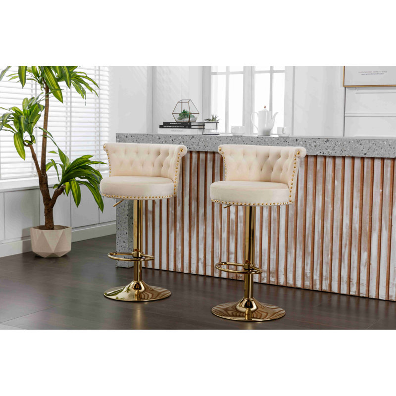 COOLMORE Swivel Bar Stools Set Of 2 Adjustable Counter Height Chairs With Footrest For Kitchen, Dining Room 2PC/SET