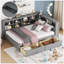 Lit de jour pleine grandeur en bois avec 2 tiroirs de rangement, tablette ouverte et ports de chargement USB, mobilier de chambre multifonctionnel, gris
