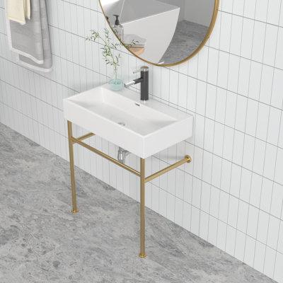 Lavabo de salle de bain console en céramique avec trop-plein