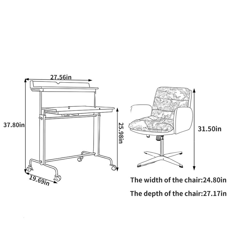 Italian style adjustable desk and chair set, Brun