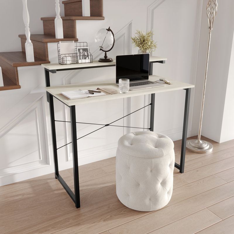 Metal Writing Desk With Shelf, 35.63" H x 39.37" W x 19.68" D, Light Gray