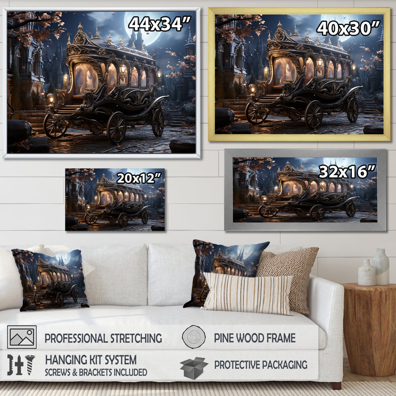 «Enchanted Evening Carriot - Old American Cart», art mural, Cadre de coin blanc fermé, H 30 po x l 40 po x P 1,5 po