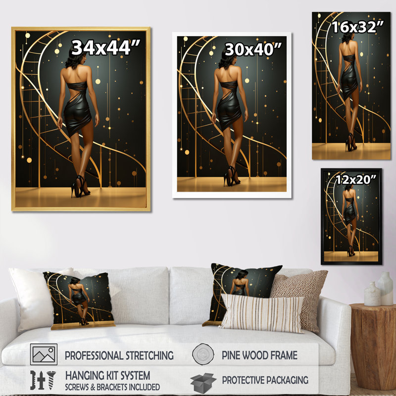 «Playful Evening Glam Portrait», reproduction sur toile, H 20 po x l 12 po x P 1 po, Cadre flottant blanc