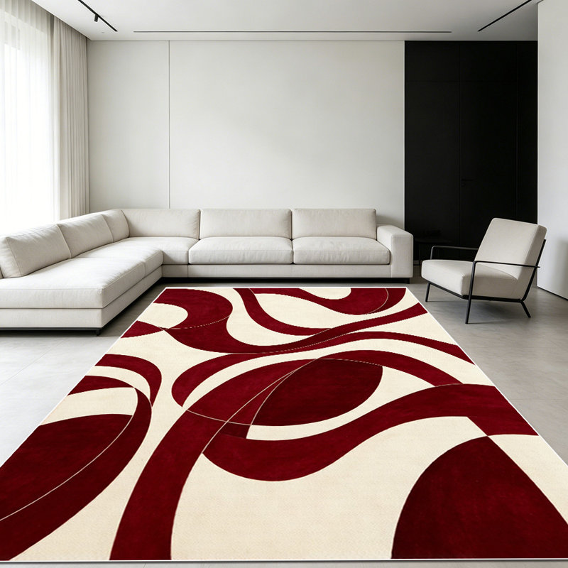 1PC Burgundy & Cream Wave Abstract Swirl Pattern area rugs for Living Room, Soft and Comfortable, Suitable for all seasons, easy-to-maintain, machine washable Indoor floor mat, Under Table Farmhouse suitable for dining room, bedroom, entryway,...
